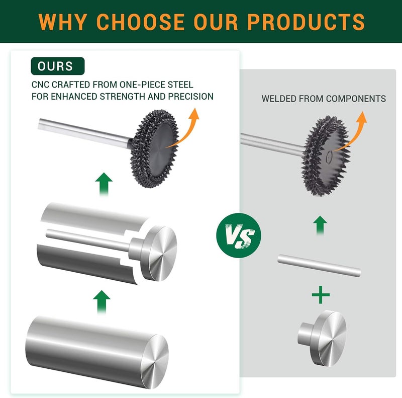 ToolTrek Store منشار دوار مع أسنان حادة 1/8" - بت نحت خشب خشن جداً لدريمل وفوريدوم - قطعة واحدة من الفولاذ مع أسنان كربيد التنغستن الملحومة، اهتزاز منخفض، قطع سريع للأخاديد، نحت قوي - Image 2